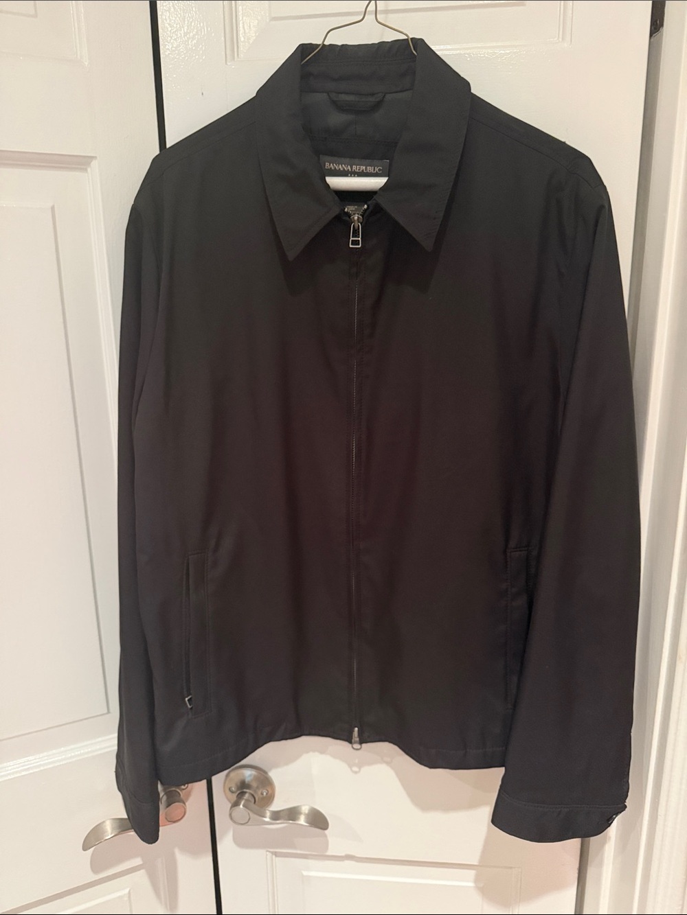 Banana Republic Men's Slick Feeling Material Black Zip-Front Jacket